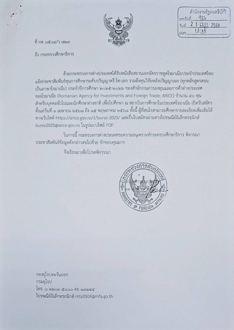 ทุนการศึกษาระดับปริญญาตรี-โท-เอก รวมถึงทุนวิจัยหลังปริญญาเอก ประจำปีการศึกษา 2025-2026
